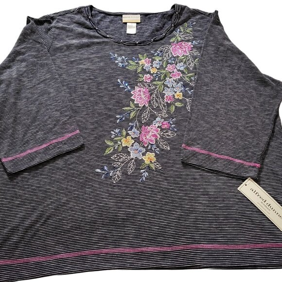 Alfred Dunner set formal pants black/blouse stripped blue flower size 3XL women - Picture 5 of 6